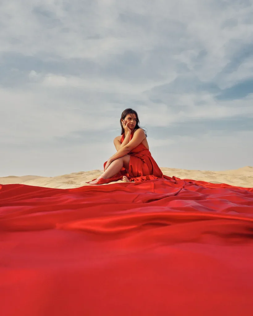 dubai desert flying dress photoshoot