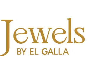 Logo of Jewels by El Galla featuring elegant gold text on a white background.