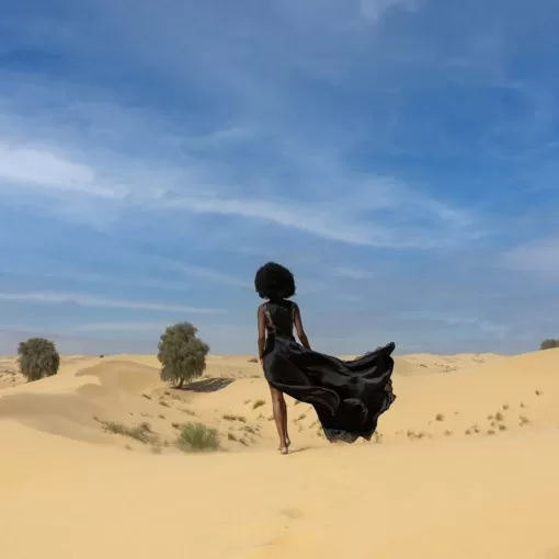 Experience a magical Dubai desert photoshoot with flying dresses, golden dunes, and cinematic moments — desert photography Dubai by freelance photographer in Dubai.